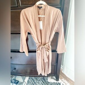 Quince 100% Washable Silk Robe size XS in Almond